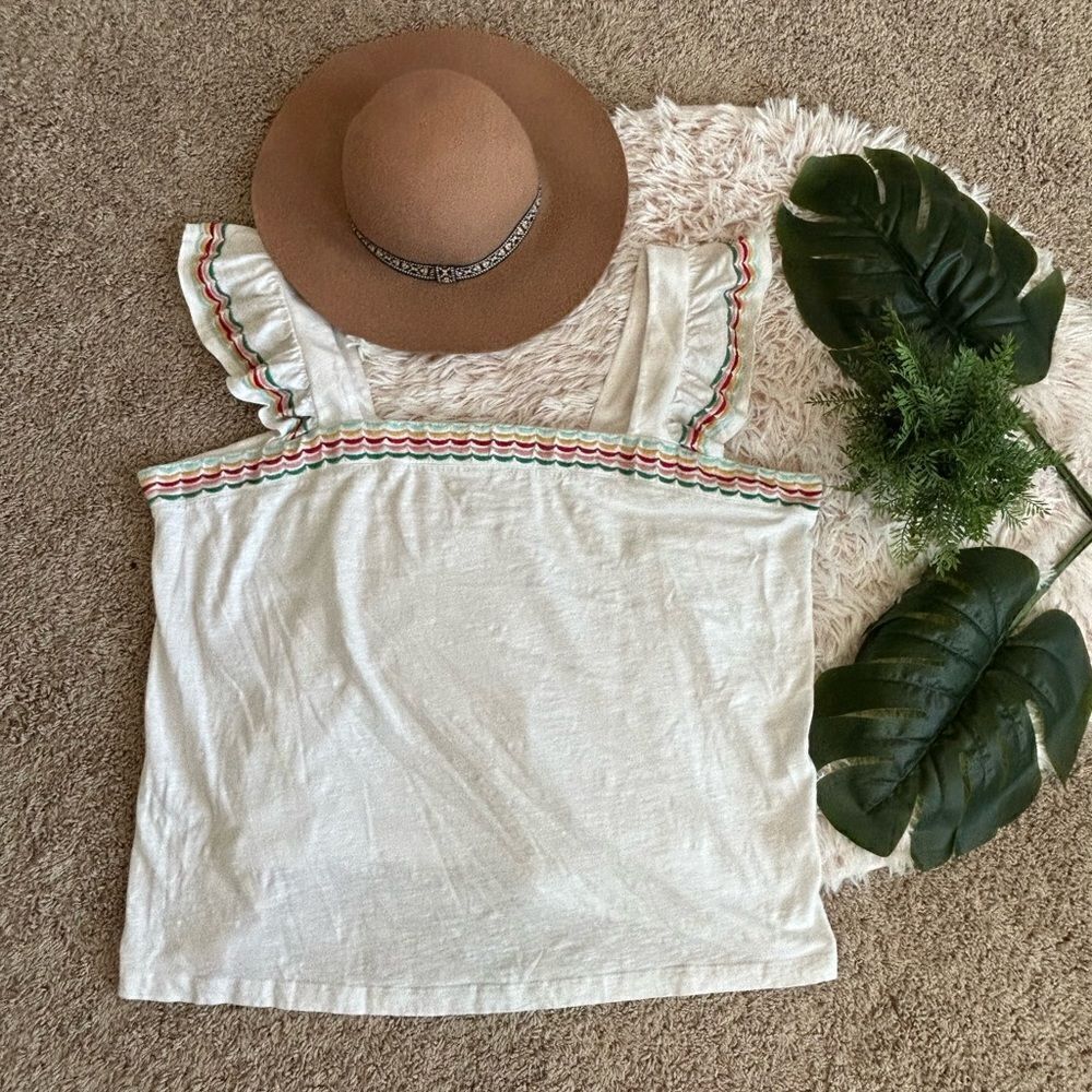 St. John’s Bay White Colorful Rainbow Embroidery‎ Boho Flutter Strap Blouse 2X